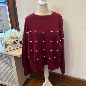 Cupcake burgundy long sleeve sweater with white pom poms Size XL New